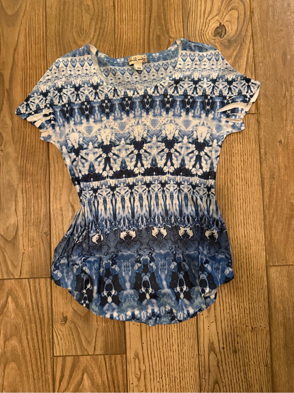 Blue Tie-Dye Pattern Short Sleeve Women's Top